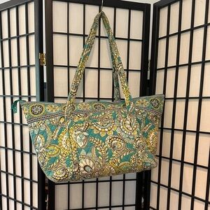 Vera Bradley Weekender Tote EUC Turquoise & Lime Paisley Extra Large Lots Pocket